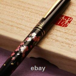 Kuretake Black Urushi Makie SAKURAHARUKAZE Gold Iridium M Nib Fountain Pen