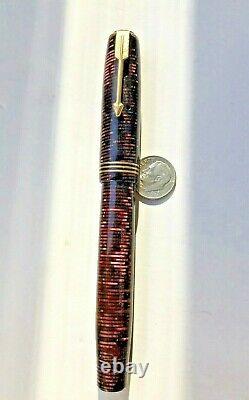 Large Parker Vacumatic 16 Fountain Pen Burgundy Opalescent Stripes DUOFOLD Nib