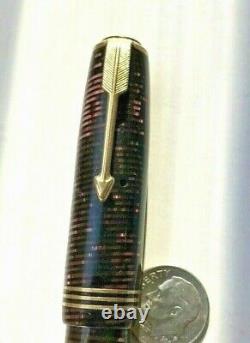 Large Parker Vacumatic 16 Fountain Pen Burgundy Opalescent Stripes DUOFOLD Nib