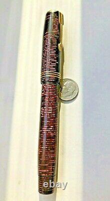 Large Parker Vacumatic 16 Fountain Pen Burgundy Opalescent Stripes DUOFOLD Nib