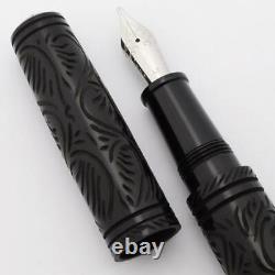 Lotus Large Saral Hand Carved Fountain Pen Black Ebonites, JoWo #6 Nibs (New)