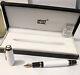 Luxury Montblanc Meisterstuck White + Black Body Fountain Pen With Box & Bag