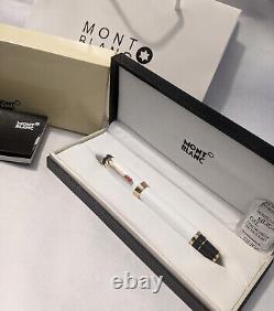 Luxury Montblanc Meisterstuck White + Black Body Fountain Pen With Box & Bag