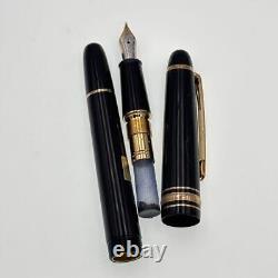 Montblanc Meisterstuck Fountain Pen Black Gold Resin Nib Size F 14k Authentic