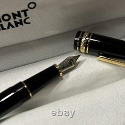 Montblanc Pen 145 Gold Black M Nib Fountain Pen Logo Writing Designer Authentic