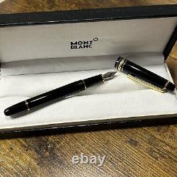 Montblanc Pen 145 Gold Black M Nib Fountain Pen Logo Writing Designer Authentic