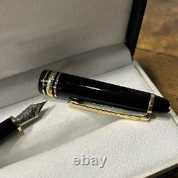 Montblanc Pen 145 Gold Black M Nib Fountain Pen Logo Writing Designer Authentic