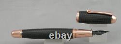 Monteverde Super Mega Carbon Fiber & Rose Gold Fountain Pen NEW Broad Nib