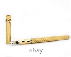 Must De CARTIER RARE Pattern Vintage Fountain Pen Gold Plated 18K Gold Nib Mint