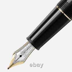 NEW MONTBLANC MEISTERSTUCK 145 FOUNTAIN PEN BLACK GOLD M Nib with leather case