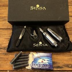 NIB Original Sensa Meridian Fountain Pen Silver Fine Point USA Cushion Converter