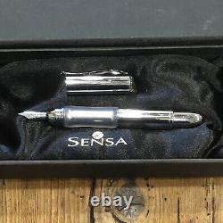 NIB Original Sensa Meridian Fountain Pen Silver Fine Point USA Cushion Converter