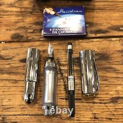 NIB Original Sensa Meridian Fountain Pen Silver Fine Point USA Cushion Converter