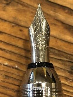 NIB Original Sensa Meridian Fountain Pen Silver Fine Point USA Cushion Converter