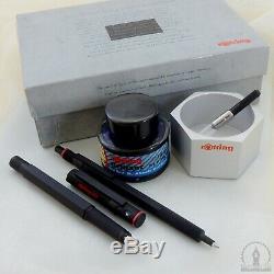 NOS Rotring 600 Matte Black Ballpoint + Fountain Pen Medium Nib Germany 1990s