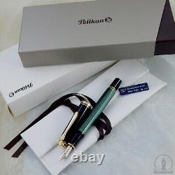 New In Box Pelikan Souveran M400 Green Striated Fountain Pen 14C Medium Nib