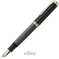 New M805 Silver Trim Black Stripe SOUVERAN Fountain Pen 18K Gold Nib ER, F, M, B