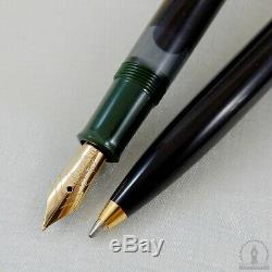 New'Old Logo' Green Black Pelikan K250 Ballpoint + M250 Fountain Pen 14C F Nib