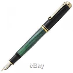 New Pelikan SOUVERAN M400 Green Black Fountain Pen 14K Gold Nib EF, F, M Rhodium