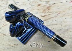 New SPECIAL Pelikan M600 Blue-Black Fountain Pen FINE 14K nib w Pelikan Pen Rest