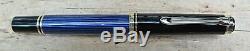 New SPECIAL Pelikan M600 Blue-Black Fountain Pen FINE 14K nib w Pelikan Pen Rest