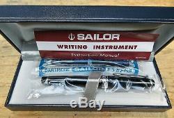 New Sailor SAPPORO Professional Gear Black Silver Trim FINE 14k nib Fountain Pen