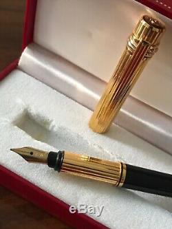 New Vintage Must de Cartier Fountain Pen Black Lacquer & Gold Plated Very Rare
