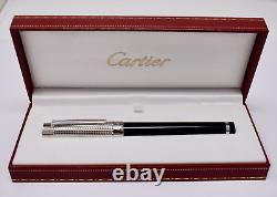 New in Box Pasha de Cartier, Clous de Paris Black Lacquer, 18k Gold Fountain Pen