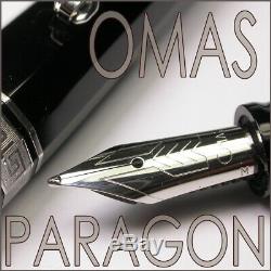 Omas Paragon Arte Italiana Black Silver 18c 750 Gold M Nib Faceted Fountain Pen