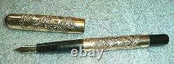Ornate antique gold plated black rubber fountain pen