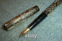 Ornate antique gold plated black rubber fountain pen