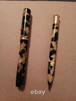 Oversized Sheaffer's Black And Tan Celluloid Vintage Fountain Pen With Pencil