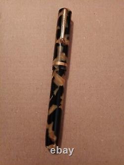 Oversized Sheaffer's Black And Tan Celluloid Vintage Fountain Pen With Pencil