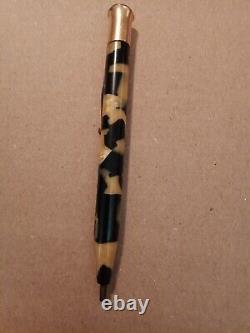 Oversized Sheaffer's Black And Tan Celluloid Vintage Fountain Pen With Pencil