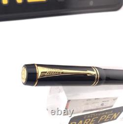 PARKER DUOFOLD DEMI Fountain Pen BLACK Gold Trim 18K Med nib NEW NO BOX