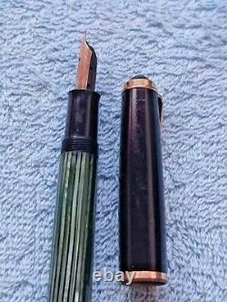 PELIKAN 400NN Black Green Striped Fountain Pen 14 K Gold 585 EF FLEXIBLE nib