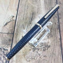 PLATINUM 18K BLACK LEATHER FOUNTAIN PEN VINTAGE Nib F GOLD JAPAN MADE A133