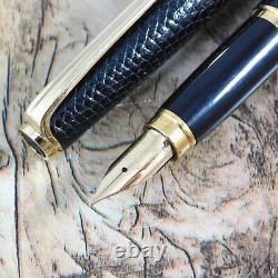 PLATINUM 18K BLACK LEATHER FOUNTAIN PEN VINTAGE Nib F GOLD JAPAN MADE A133