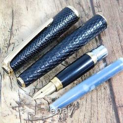 PLATINUM 18K BLACK LEATHER FOUNTAIN PEN VINTAGE Nib F GOLD JAPAN MADE A133