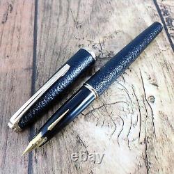 PLATINUM 18K BLACK LEATHER FOUNTAIN PEN VINTAGE Nib F GOLD JAPAN MADE A205