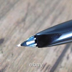 PLATINUM 18K BLACK LEATHER FOUNTAIN PEN VINTAGE Nib F GOLD JAPAN MADE A205