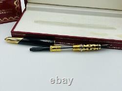 Panthere De Cartier France Gold Plated Trinity 18k Nib Black Fountain Pen Pen