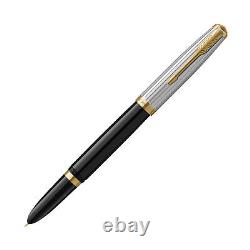 Parker 51 Premium Fountain Pen in Black with Gold Trim -Medium Point- NEW in Box