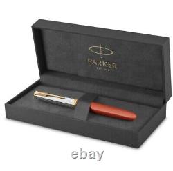 Parker 51 Premium Rage Red, Chrome & Gold Trim M Fountain Pen 2169072 New In Box