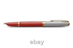 Parker 51 Premium Rage Red, Chrome & Gold Trim M Fountain Pen 2169072 New In Box