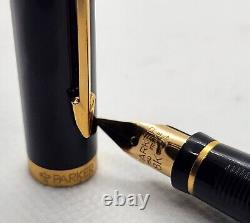 Parker 75 Fountain Pen Black withGold Trim, 18K Gold Fine Nib FRANCE Q 1980/90