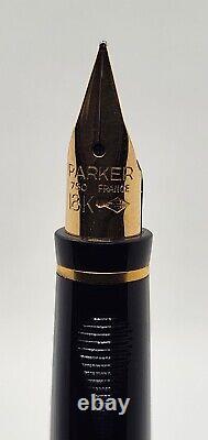 Parker 75 Fountain Pen Black withGold Trim, 18K Gold Fine Nib FRANCE Q 1980/90