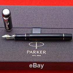 Parker Duofold Centennial Black/Palldium Fountain Pen, Fine 18kt Gold Nib