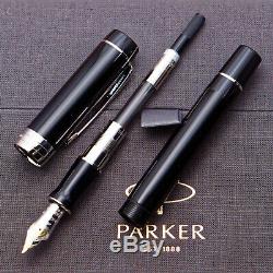 Parker Duofold Centennial Black/Palldium Fountain Pen, Fine 18kt Gold Nib