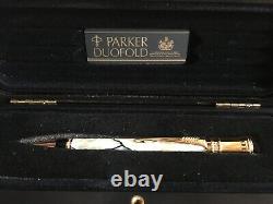 Parker Duofold Fountain Pen And Pencil Set Pearl and Black 18k Gold NIB